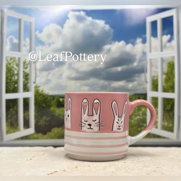 Silly Bunny Pink/ White Ceramic 20oz Mug - Picture 1 of 10